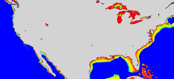 There's a big difference between the shallow water areas on the East vs West coasts.