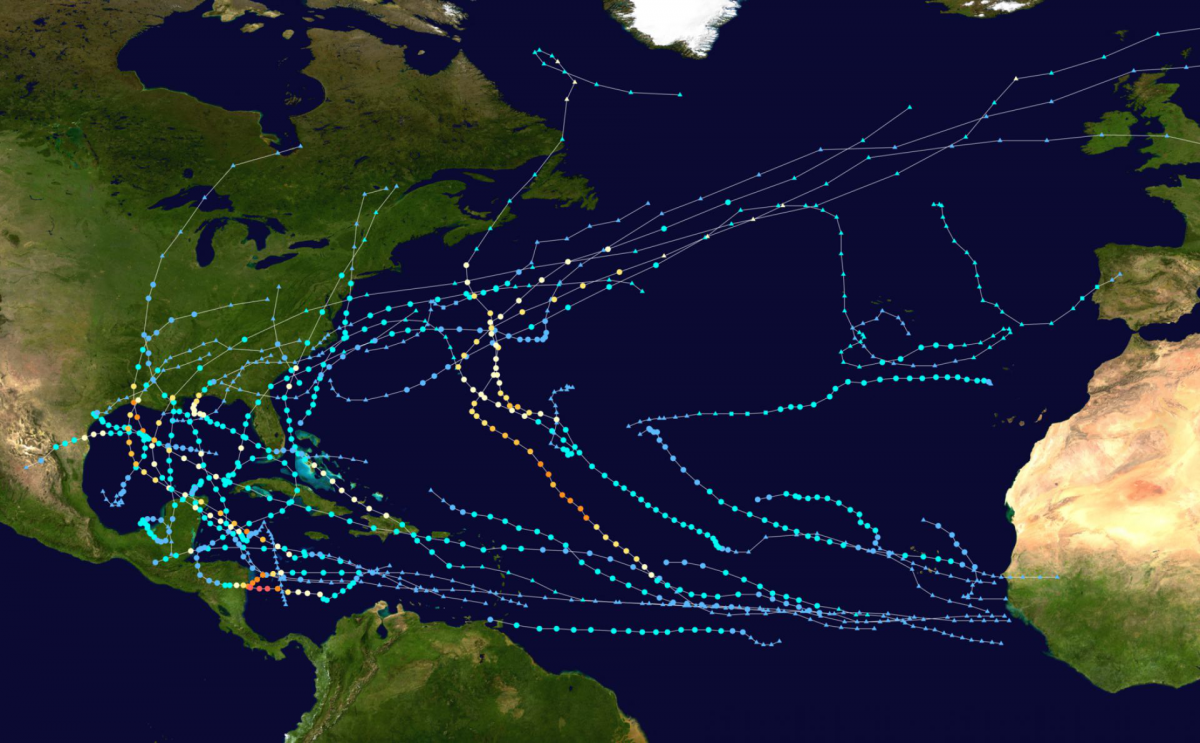 2020 tropical storm paths and statuses.